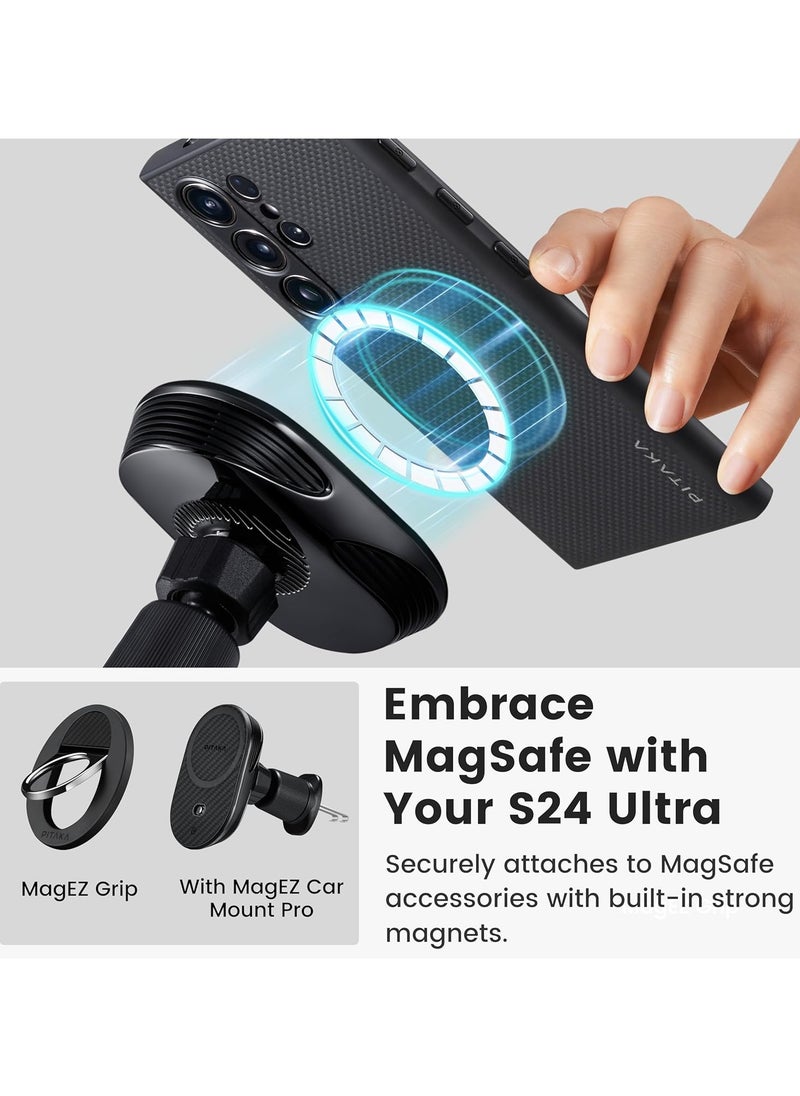 PITAKA - Carbon Case for Samsung Galaxy S24 Ultra Case 6.8 Inch Compatible with Mag Safe Protective S24 Ultra Case 1500D Aramid Fiber Made Pin Button Case - Black - Image 1