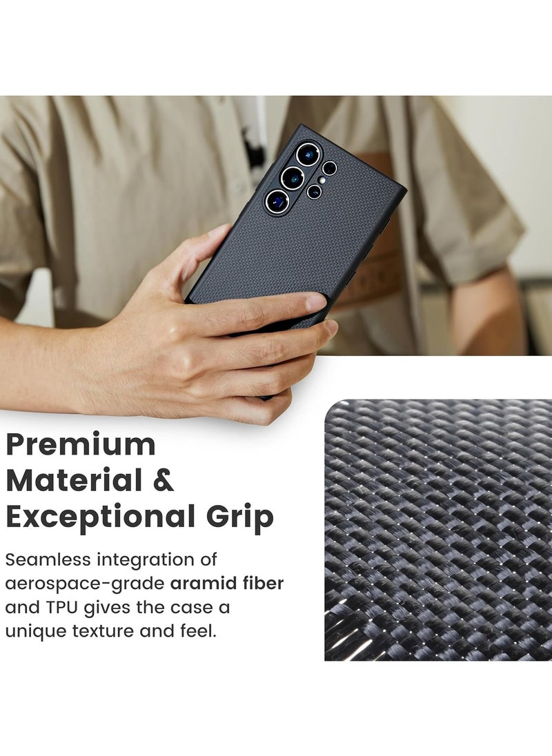 PITAKA - Carbon Case for Samsung Galaxy S24 Ultra Case 6.8 Inch Compatible with Mag Safe Protective S24 Ultra Case 1500D Aramid Fiber Made Pin Button Case - Black - Image 1