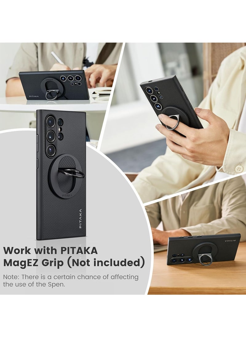 PITAKA - Carbon Case for Samsung Galaxy S24 Ultra Case 6.8 Inch Compatible with Mag Safe Protective S24 Ultra Case 1500D Aramid Fiber Made Pin Button Case - Black - Image 1