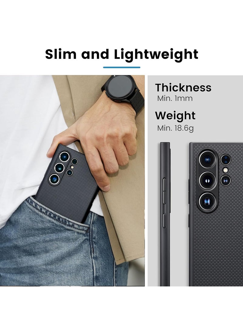 PITAKA - Carbon Case for Samsung Galaxy S24 Ultra Case 6.8 Inch Compatible with Mag Safe Protective S24 Ultra Case 1500D Aramid Fiber Made Pin Button Case - Black - Image 1