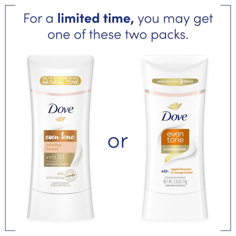 Dove Even Tone Antiperspirant Deodorant Stick Apple Blossom & Mango Butter 3 Count For Uneven Skin Tone 2.6 oz - Image 2