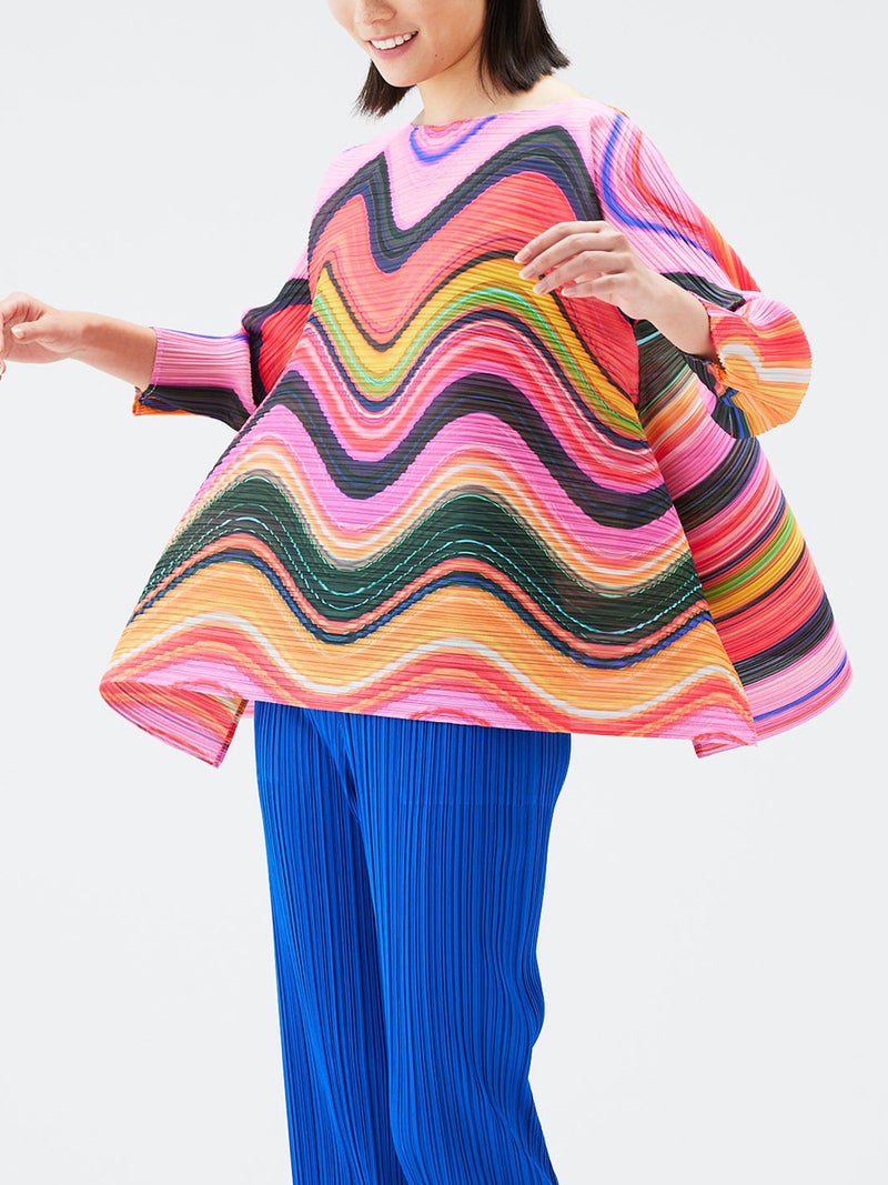 Direct Miyake Women's Striped Pleated Top – Loose Fit Three-Quarter Sleeve T-Shirt - Image 4