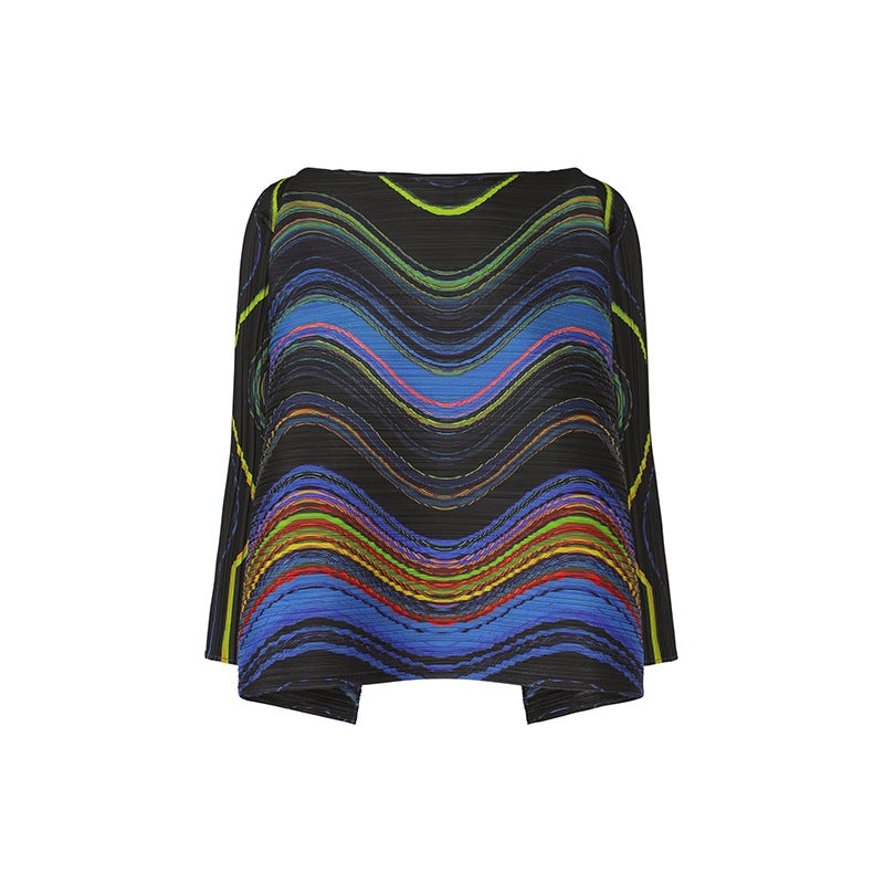 Direct Miyake Women's Striped Pleated Top – Loose Fit Three-Quarter Sleeve T-Shirt - Image 1