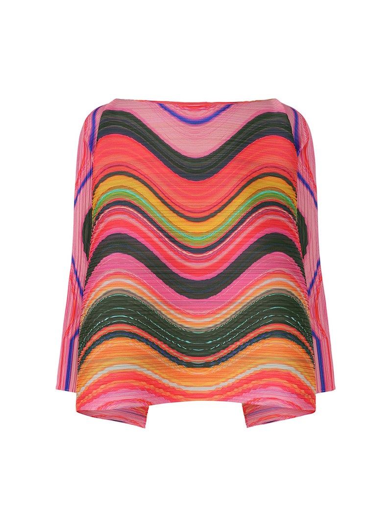 Direct Miyake Women's Striped Pleated Top – Loose Fit Three-Quarter Sleeve T-Shirt - Image 5