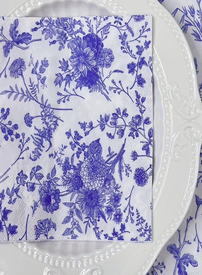 WRAPAHOLIC 25Pcs Blue Floral Cocktail Napkins - Blue and White Toile Paper Napkins for Bridal, Baby Shower, Tea Party, Garden Party, Birthday - 5 x 5 In - Image 4
