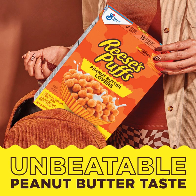 REESE'S PUFFS Peanut Butter Lovers Breakfast Cereal, Made with Whole Grain and Real REESE'S Peanut Butter, Family Size, 19.7 oz - Image 5