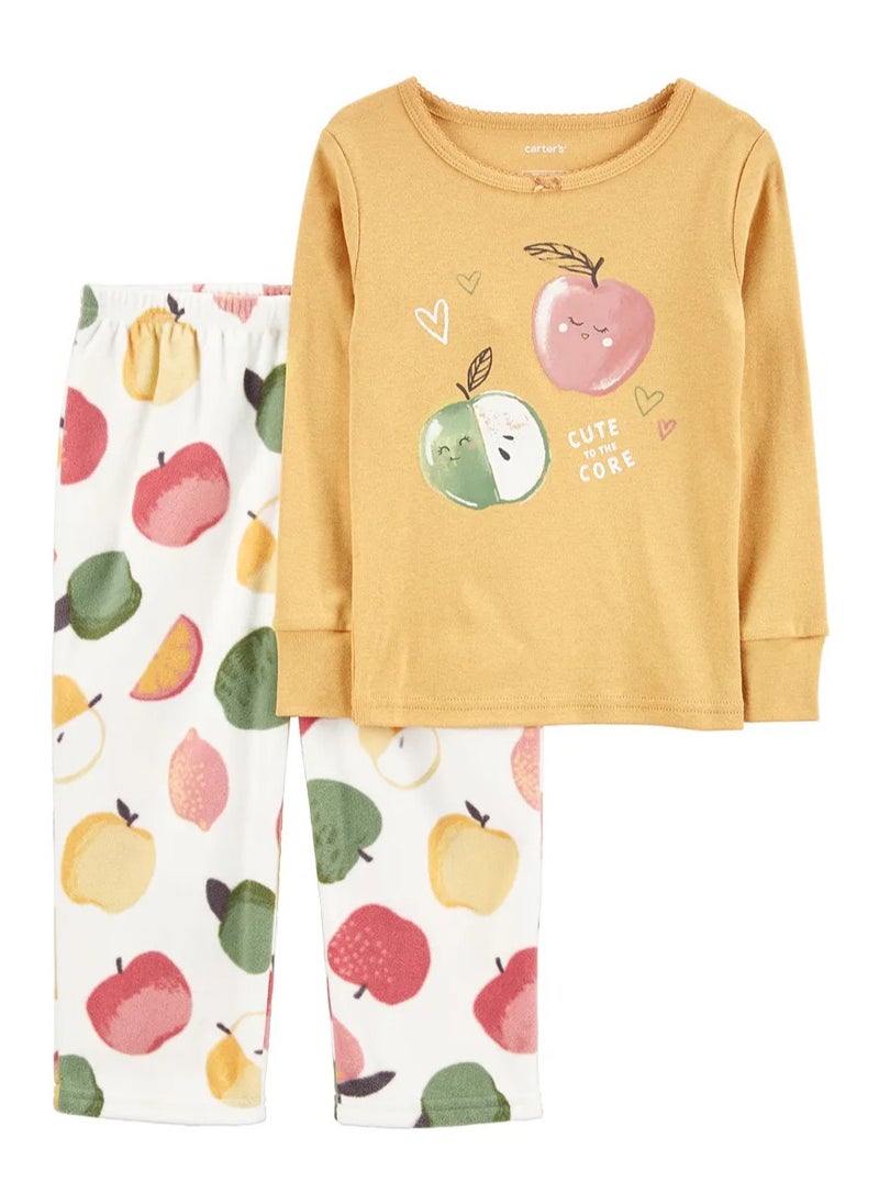 carter's Carter's 2 Piece Apple Cotton & Fleece Pyjamas Set - Yellow  - Image 1