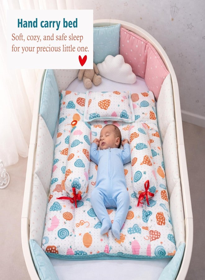 Fareto Combo of Baby Nest | Net with Bed | Carry Bag | 4 Pcs Bedding Set(0-6 Months) (Fullset_Nest) (FULLSET NEST Pista SPRIAL) - Image 5