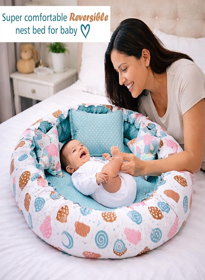 Fareto Combo of Baby Nest | Net with Bed | Carry Bag | 4 Pcs Bedding Set(0-6 Months) (Fullset_Nest) (FULLSET NEST Pista SPRIAL) - Image 3
