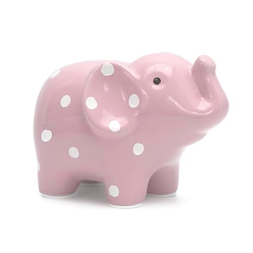 Child to Cherish Ceramic Polka Dot Elephant Piggy Bank for Girls, Pink - Image 1