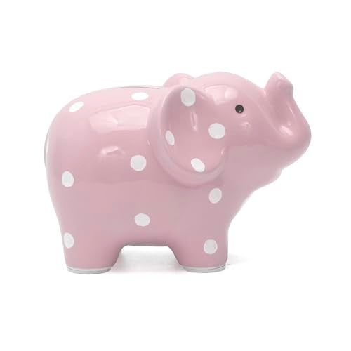 Child to Cherish Ceramic Polka Dot Elephant Piggy Bank for Girls, Pink - Image 2