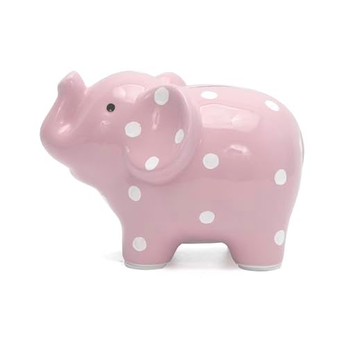 Child to Cherish Ceramic Polka Dot Elephant Piggy Bank for Girls, Pink - Image 3
