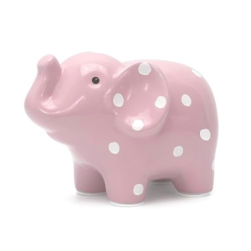Child to Cherish Ceramic Polka Dot Elephant Piggy Bank for Girls, Pink - Image 4