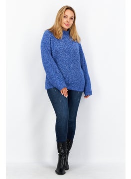 T Tahari Women High Neck Heather Sweaters, Blue  - Image 4