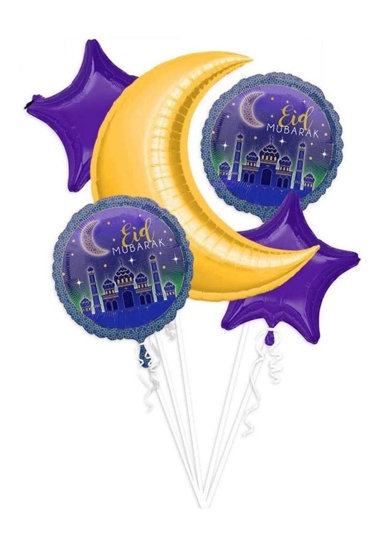 Highland 5 Piece Moon Star Eid Mubarak Balloons Decorations  - Image 1