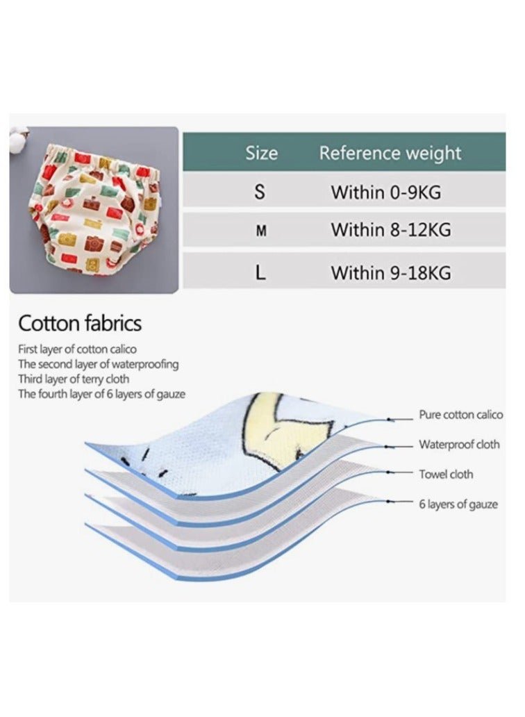 Eco Mom 4 Pieces Baby Potty Training Underwear for Boys and Girls, 4 Pack Absorbent Training Pants for Toddlers with Printed Reusable Cotton Toilet Training Pants for 12-18kg Kids (2-4 Years) - Image 4