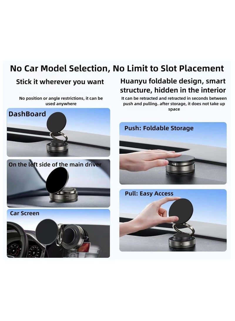 Vacuum Magnetic Car Phone Holder 360° Adjustable Foldable Portable Magnetic Phone Holder for Car/Gym/Mirror/Smooth Surface Suction Cup Phone Mount Compatible for All Smartphones (Black)  - Image 3