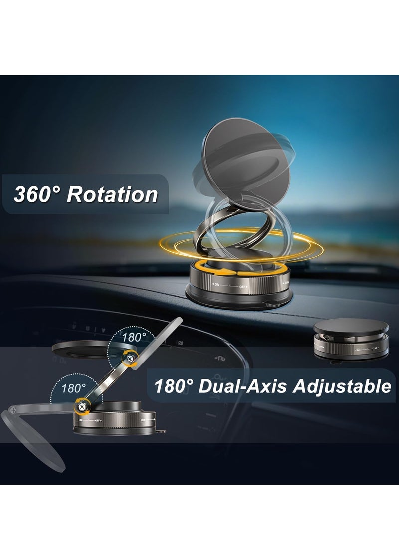 Vacuum Magnetic Car Phone Holder 360° Adjustable Foldable Portable Magnetic Phone Holder for Car/Gym/Mirror/Smooth Surface Suction Cup Phone Mount Compatible for All Smartphones (Black)  - Image 2