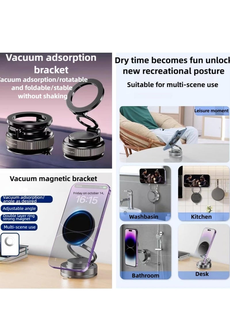 Vacuum Magnetic Car Phone Holder 360° Adjustable Foldable Portable Magnetic Phone Holder for Car/Gym/Mirror/Smooth Surface Suction Cup Phone Mount Compatible for All Smartphones (Black)  - Image 4