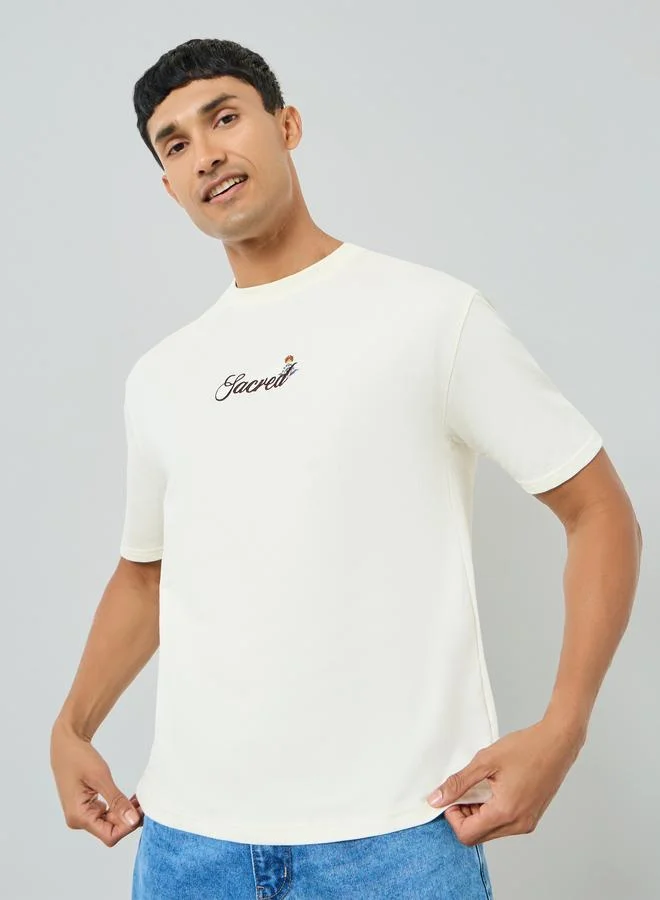 Styli Men Off White Embroidered Graphic T-Shirt