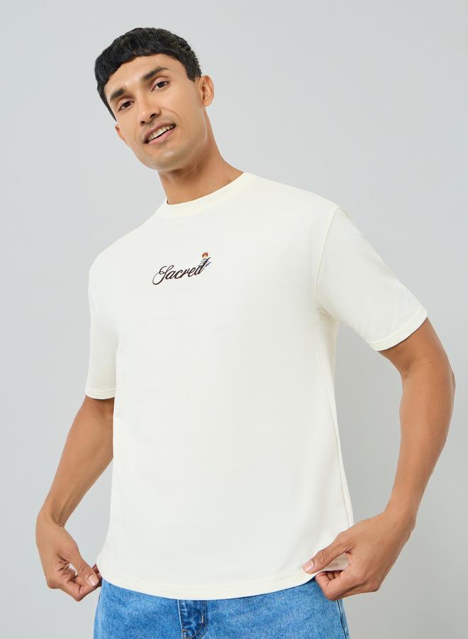 Styli Men Off White Embroidered Graphic T-Shirt - Image 1