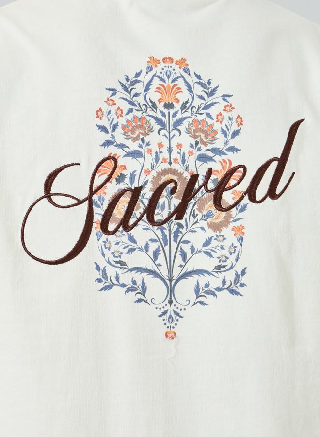 Styli Men Off White Embroidered Graphic T-Shirt - Image 4