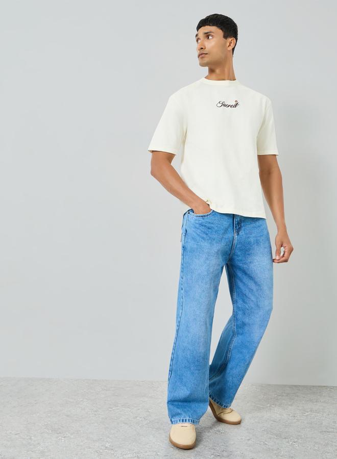 Styli Men Off White Embroidered Graphic T-Shirt - Image 2