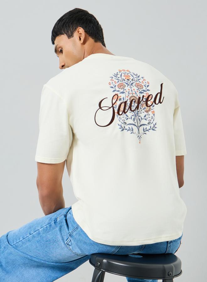 Styli Men Off White Embroidered Graphic T-Shirt - Image 3