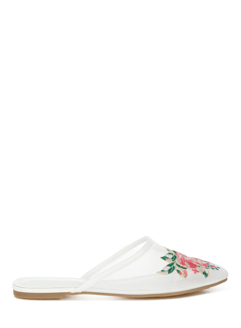 London Rag Floral Embroidered Mesh Mules in White