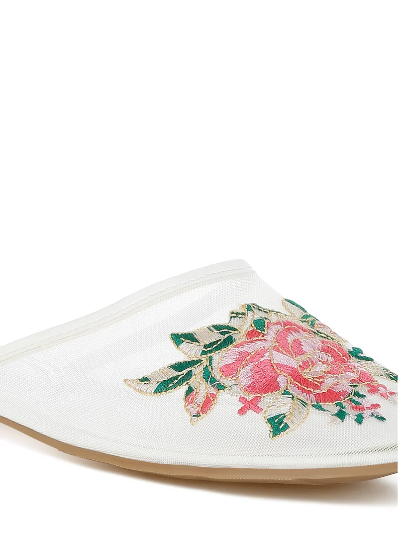 London Rag Floral Embroidered Mesh Mules in White