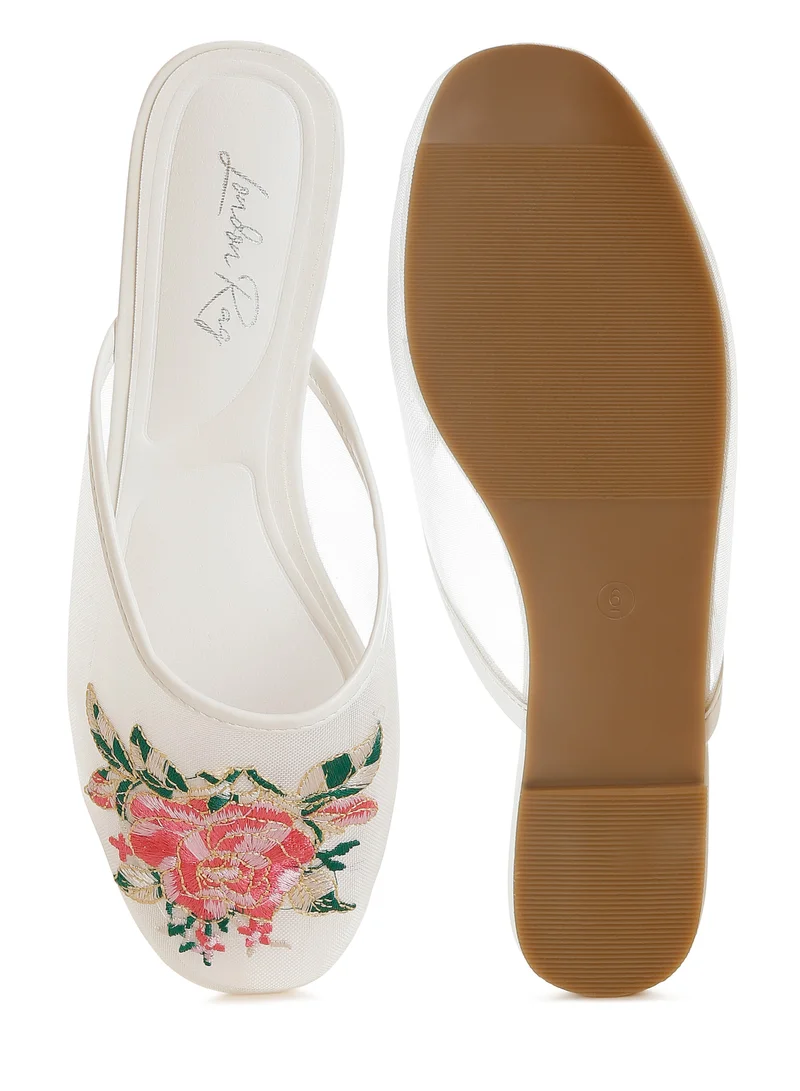 London Rag Floral Embroidered Mesh Mules in White