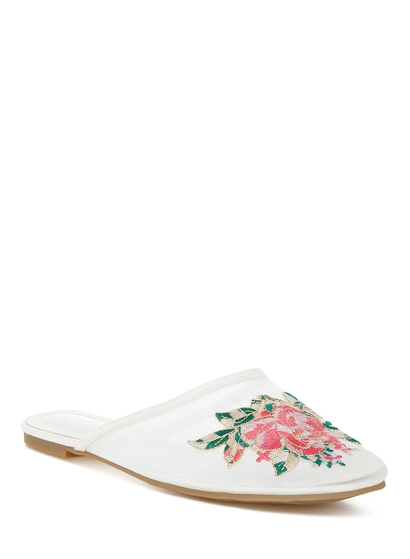London Rag Floral Embroidered Mesh Mules in White