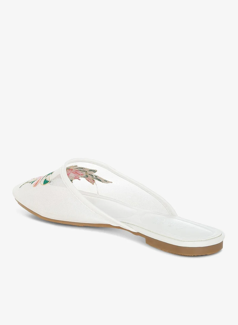 London Rag white Floral Embroidered Mesh Mules in White for Women | Best Price UAE