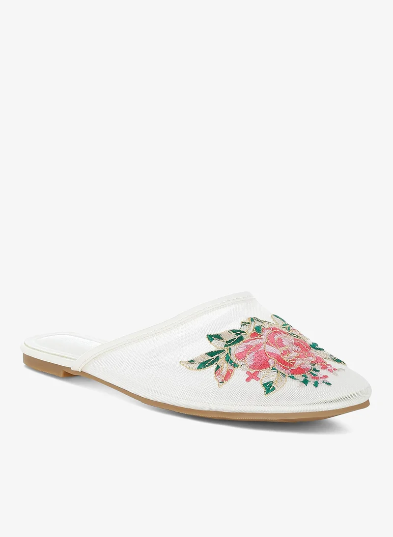 London Rag white Floral Embroidered Mesh Mules in White for Women | Best Price UAE