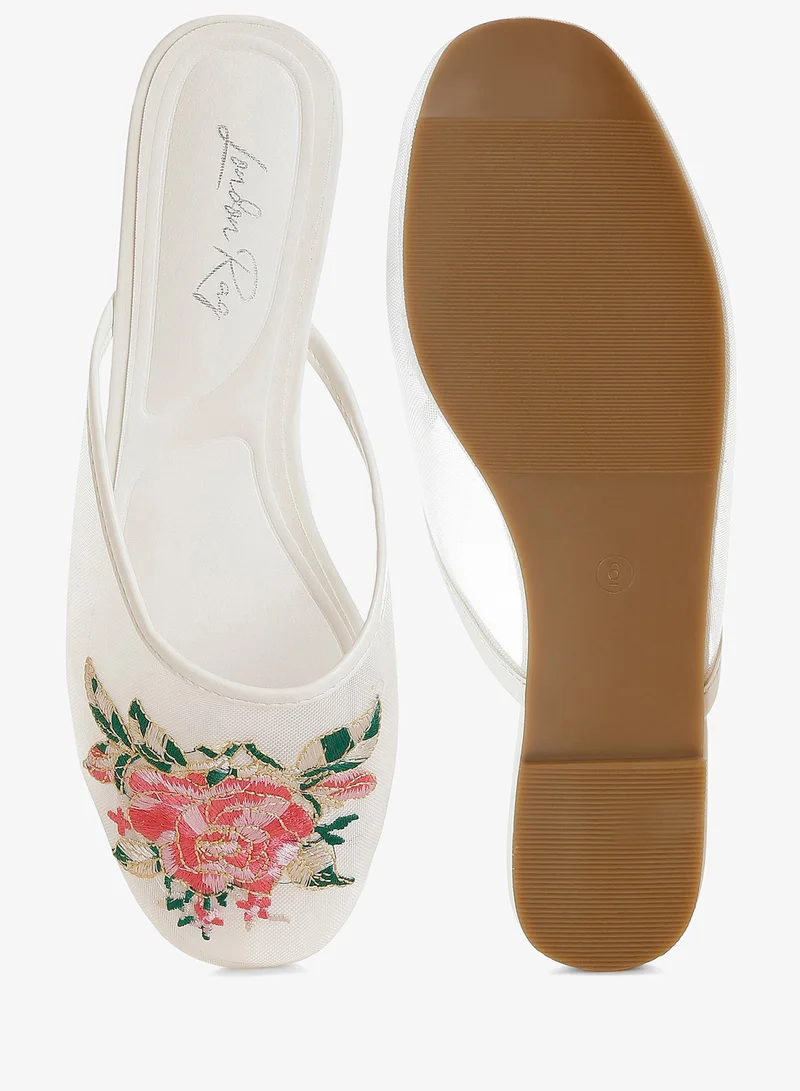 London Rag white Floral Embroidered Mesh Mules in White for Women | Best Price UAE