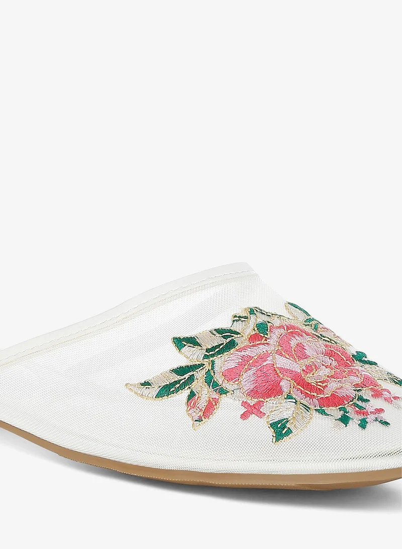 London Rag white Floral Embroidered Mesh Mules in White for Women | Best Price UAE