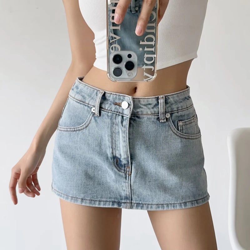 Spice Girl Retro High Waist Denim Culottes Women'S 2023 Summer Design Anti-Running A- Line Skirt - Image 2
