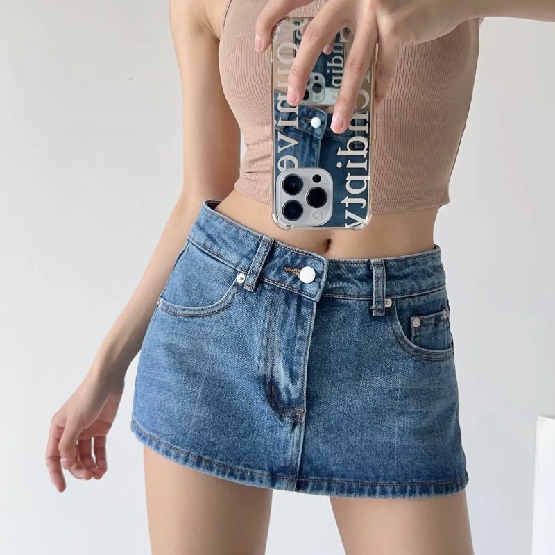 Spice Girl Retro High Waist Denim Culottes Women'S 2023 Summer Design Anti-Running A- Line Skirt - Image 4