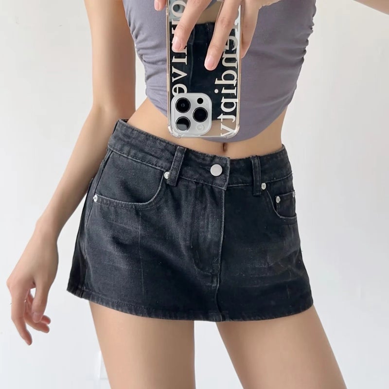 Spice Girl Retro High Waist Denim Culottes Women'S 2023 Summer Design Anti-Running A- Line Skirt - Image 5