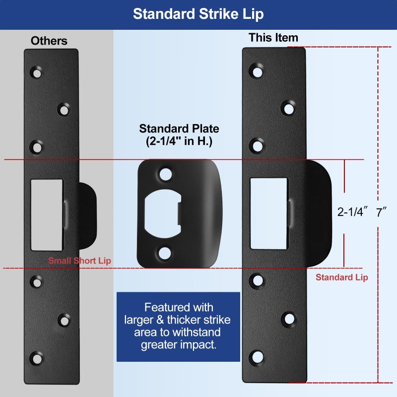 MOSECYOU Extra Long Door Strike Plate 7", Heavy Duty Version, Oversized Striker to Repair Damaged Worn Frame/Slot/Jamb, Large Hole to Fix Latch Sticking, Security Reinforcement Plate - Image 4