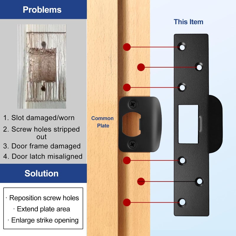 MOSECYOU Extra Long Door Strike Plate 7", Heavy Duty Version, Oversized Striker to Repair Damaged Worn Frame/Slot/Jamb, Large Hole to Fix Latch Sticking, Security Reinforcement Plate - Image 2