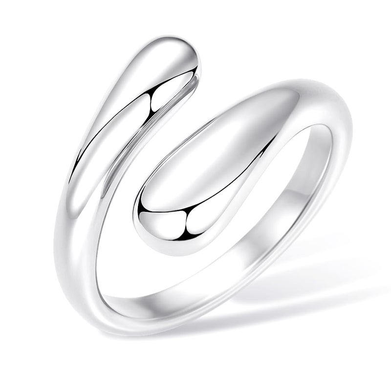 Poxtex Silver Wedding Band Rings for Women, Stainless Steel Adjustable Non Tarnish Signet Wedding Rings Jewelry Size 7 - Image 1
