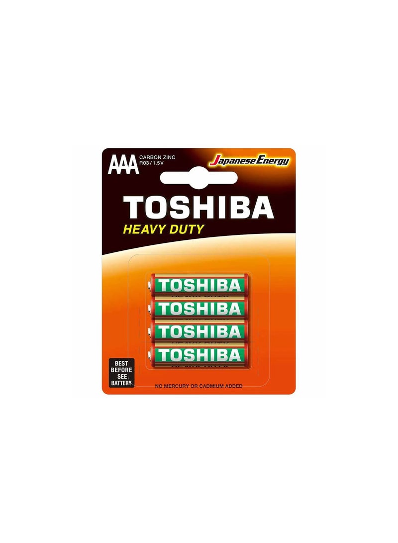 Toshiba Heavy Duty R03 Aaa 1.5V Carbon Zinc Battery Pack Of 4 Pcs