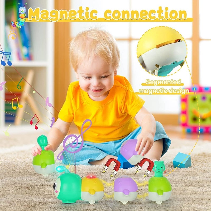 SCIENISH Baby Toys 0-6 Months, Crawling Caterpillar Tummy Time Toy with Magnetic Suction Music Light up, Sensory Learning Infant Toy for 6-12 Month Newborn Toddler 1 Year Old Girl Boy Baby Gifts - Image 4