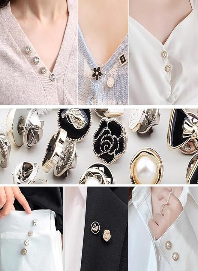 CETLO 20 Pcs Pearl Button Brooch Pins for Women | No Sew Removable Mini Safety Shirt Buttons | Decorative Cover-Up Brooch for Cardigan, Saree, Dress, Tops, Hats (Multi Design) - Image 2