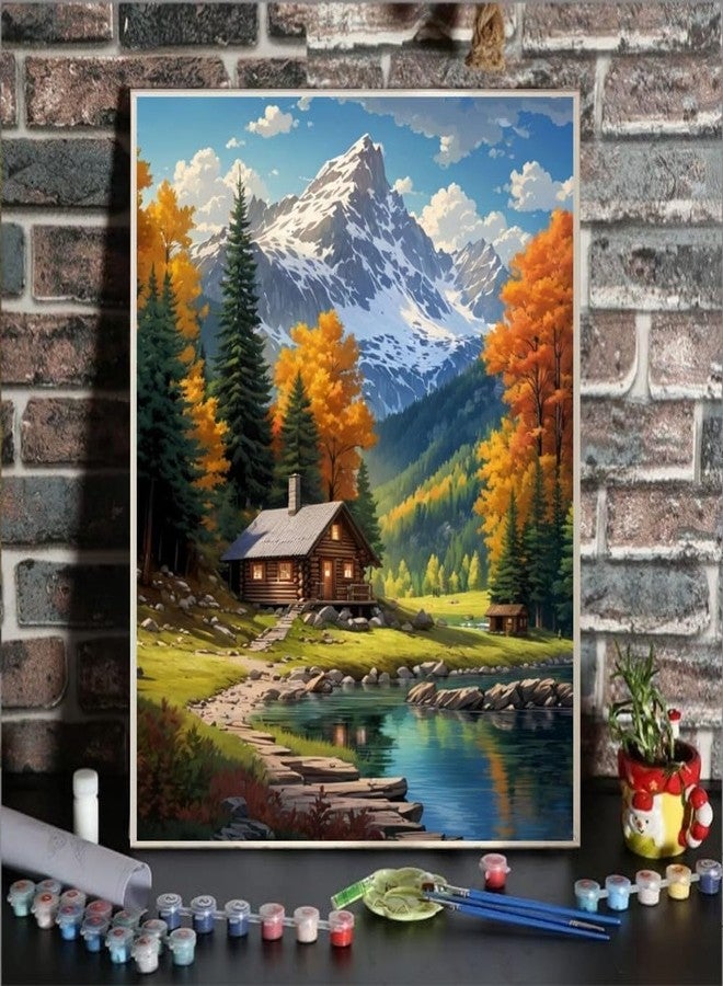 TREXEE DIY Mountain Paint By Numbers Kit Beginner Cabin Adult Paint By Number Kits On Canvas Mountain Acrylic Oil Painting Kit For Beginners Kids Adults PNB (40X50 CM)(Without Frame), Multicolor - Image 2