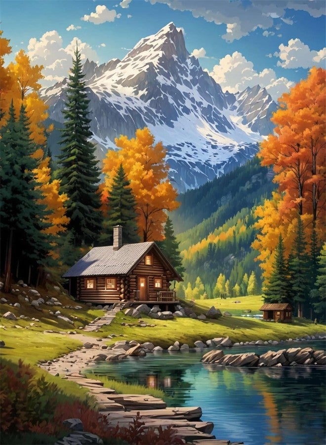 TREXEE DIY Mountain Paint By Numbers Kit Beginner Cabin Adult Paint By Number Kits On Canvas Mountain Acrylic Oil Painting Kit For Beginners Kids Adults PNB (40X50 CM)(Without Frame), Multicolor - Image 1