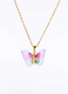 The Black Pearl Accessories Stainless Steel Necklace with a Green Mint Purple Butterfly Pendant  - Image 1