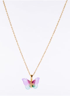 The Black Pearl Accessories Stainless Steel Necklace with a Green Mint Purple Butterfly Pendant  - Image 2