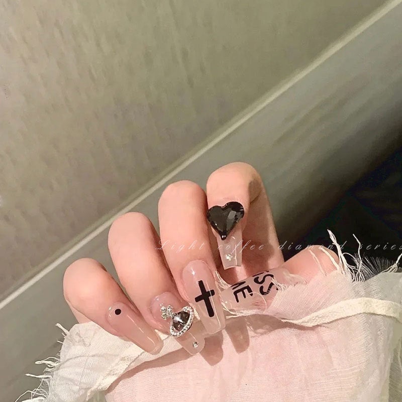 Nail Art Through Gray Through Black Diamond Dark Jewelry Diamond Flash Tilt Heart Axe Love Fat Nail Accessories Diamond - Image 3
